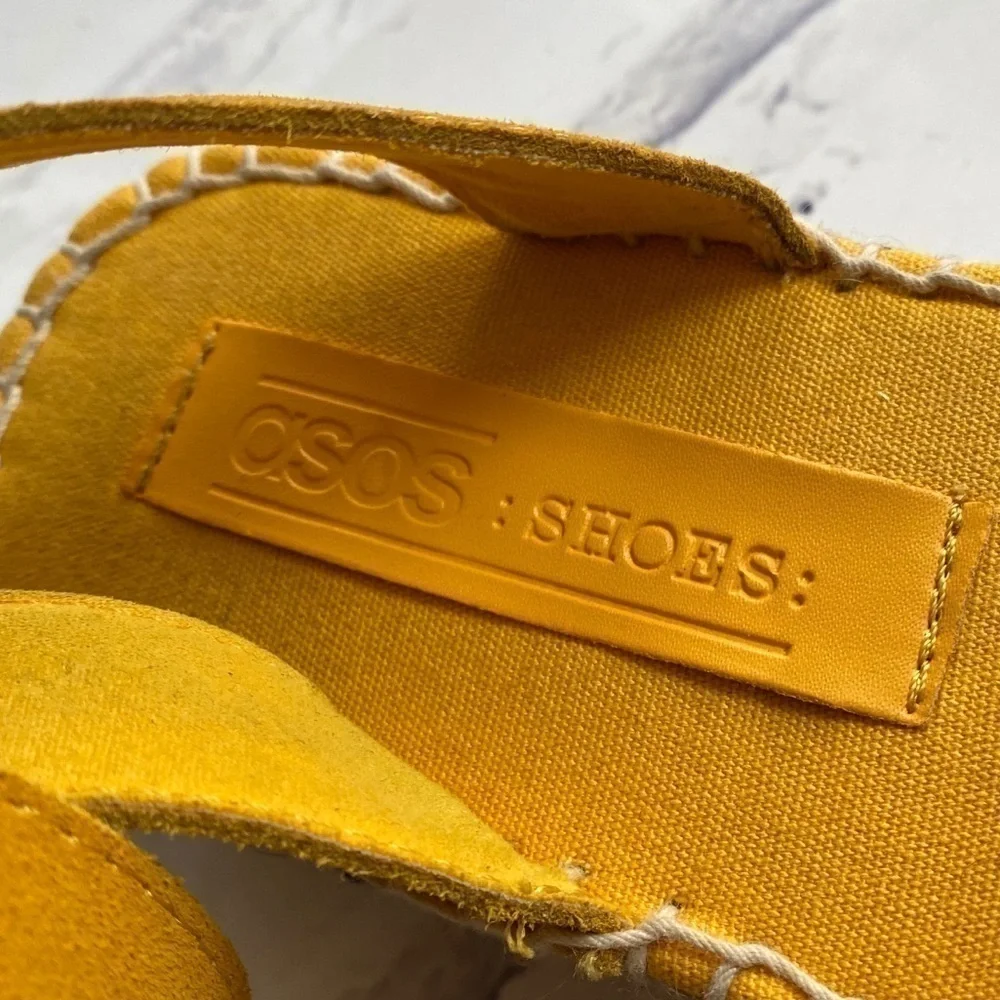 ASOS Mustard yellow strappy suede leather platform espadrille Jacoba size 7